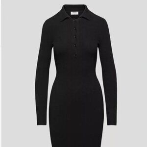 Aritzia Babaton Wolfgang Polo Ribbed Knit Sweater Dress Black S